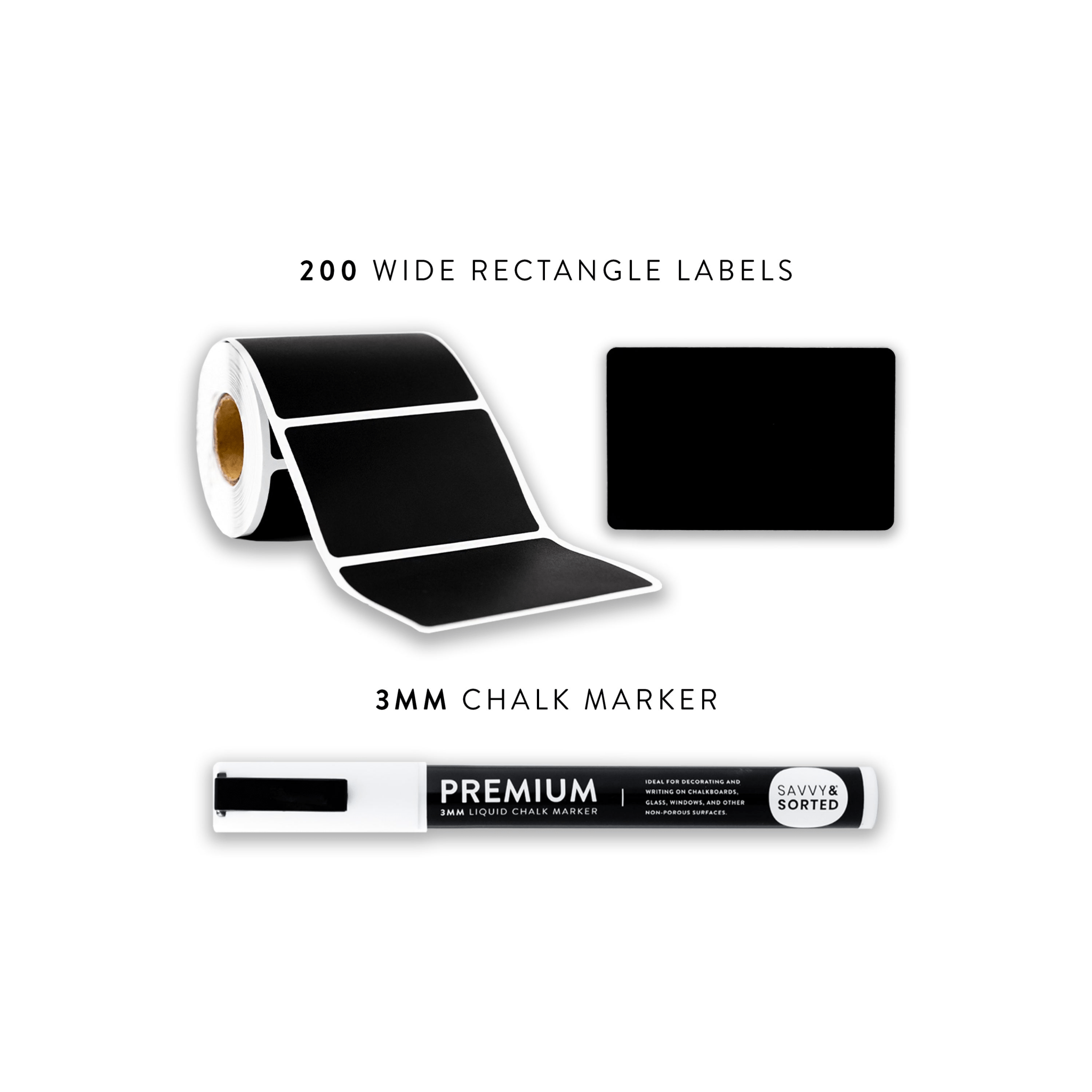 200 Chalkboard Labels with Chalk Marker - Savvy & Sorted