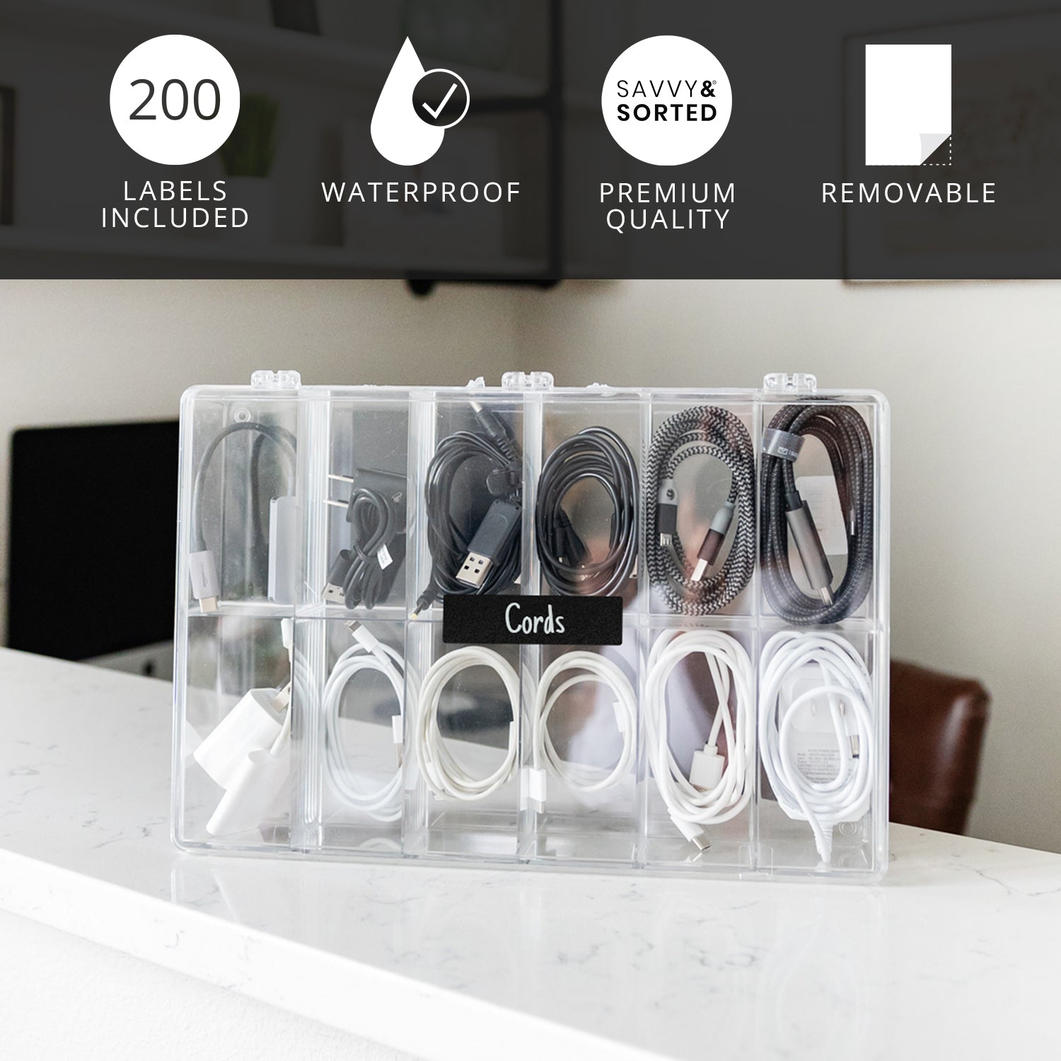 200 Narrow Chalkboard Labels Roll with Chalk Marker - Savvy & Sorted