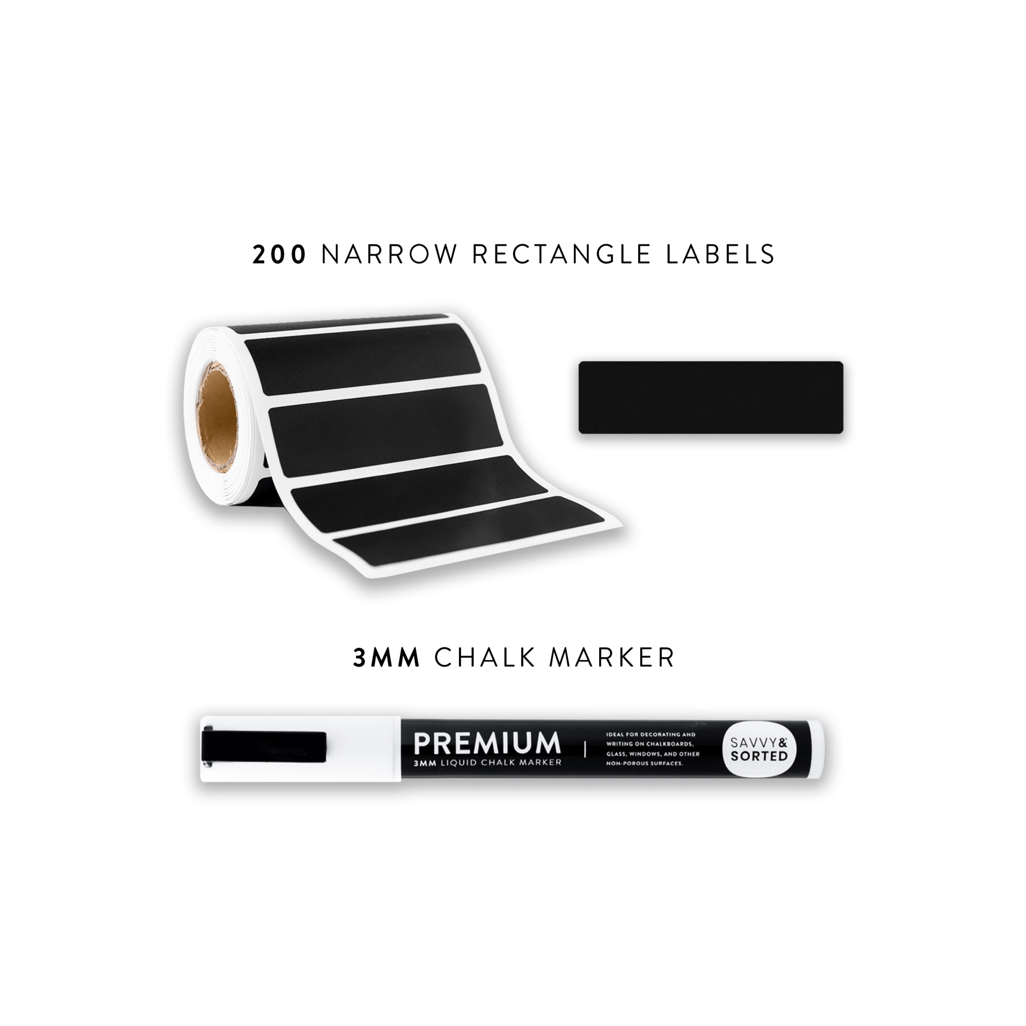 200 Narrow Chalkboard Labels Roll with Chalk Marker - Savvy & Sorted