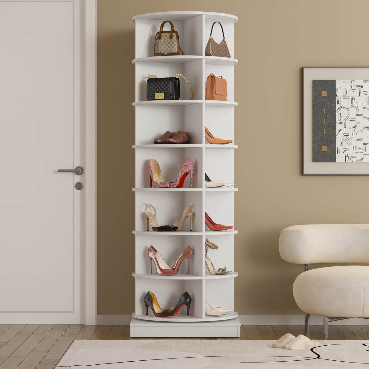 360 Rotating Shoe Cabinet - 7 Layers, Holds Up to 28 Pairs