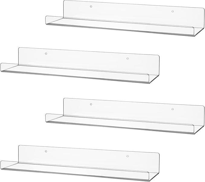 4 Pack Clear Acrylic Floating Shelves for Wall, 15&