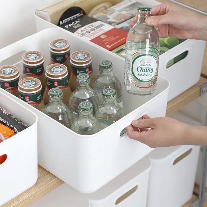 4 pack large plastic White storage bins Baskets, Toy Box Chest with Lids and Handle,Organizer Containers for Baby,Kids,snacks,Nursery,Shelves,Playroom, Bedroom,Office,Closet,home
