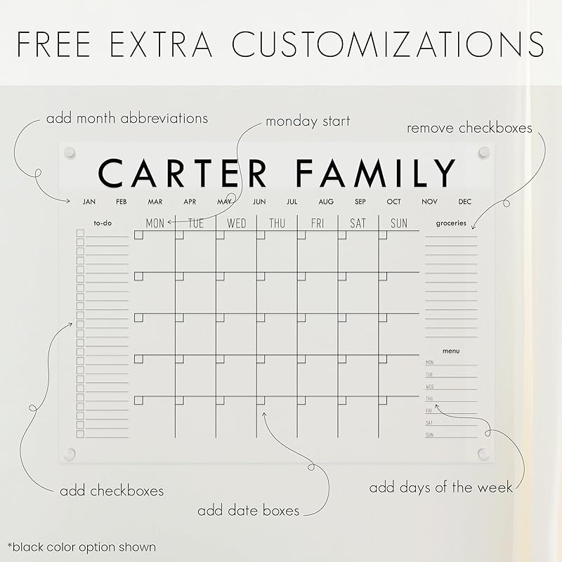 Family planner with customizable options on a white background