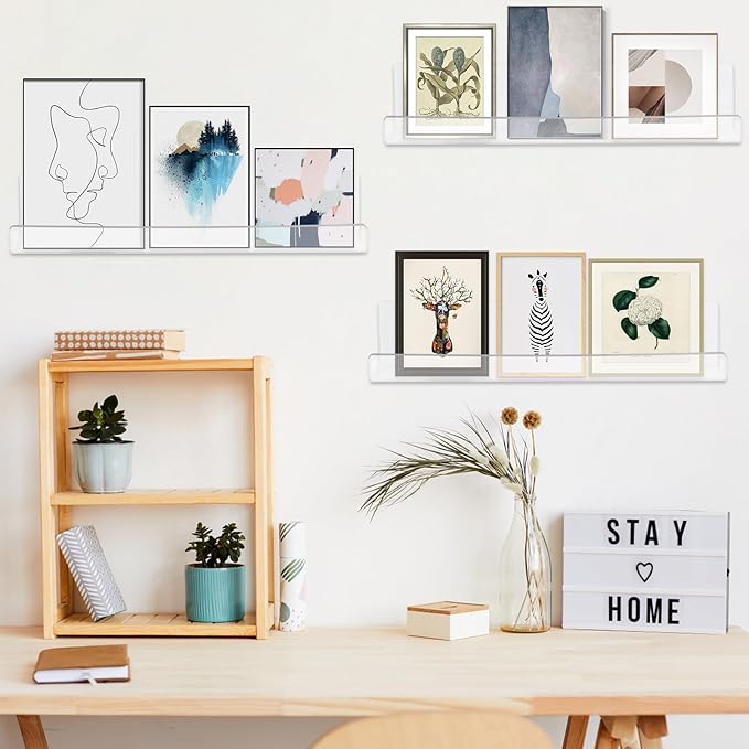 4 Pack Clear Acrylic Floating Shelves for Wall, 15&