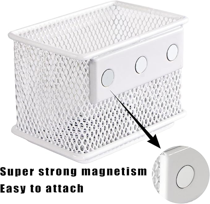 White Magnetic Basket, Magnetic Pencil Holder for whiteboard, Wire Mesh Magnetic Refrigerate Organizer, Magnetic shelf Desktop Storage, 3.42&