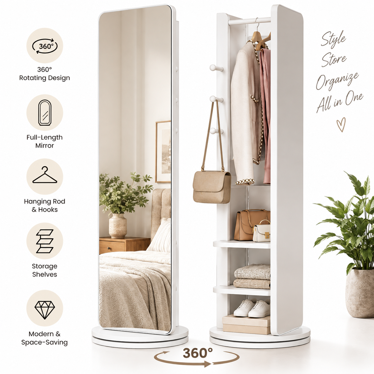 Rotating floor and storage mirror