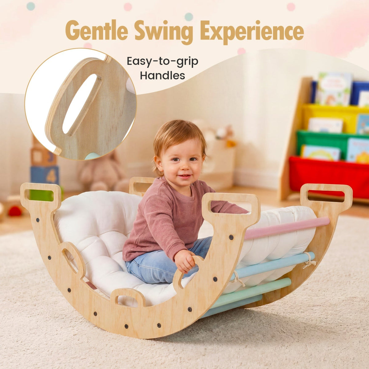Wooden Rocking Climbing Arch with Cushion 3-in-1 Montessori