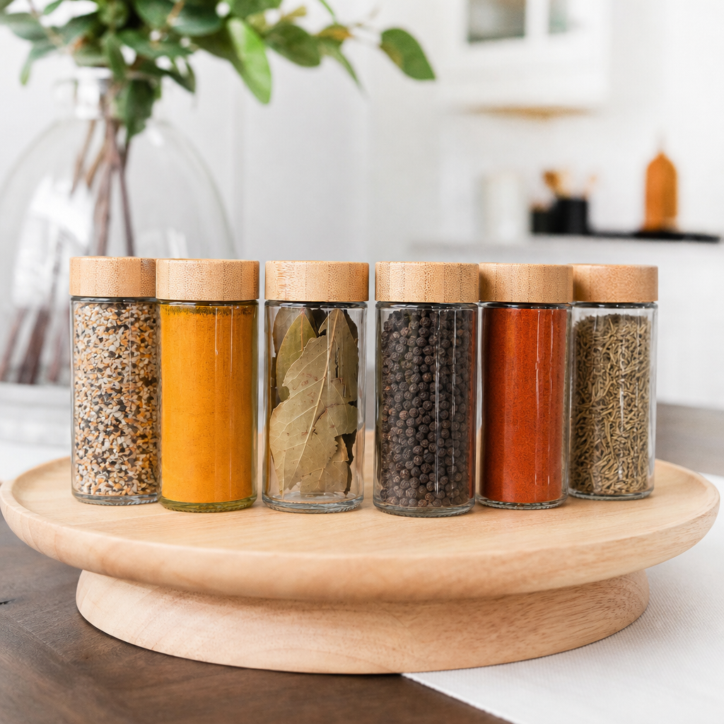 6 pk Round Spice Jar with Bamboo Lid