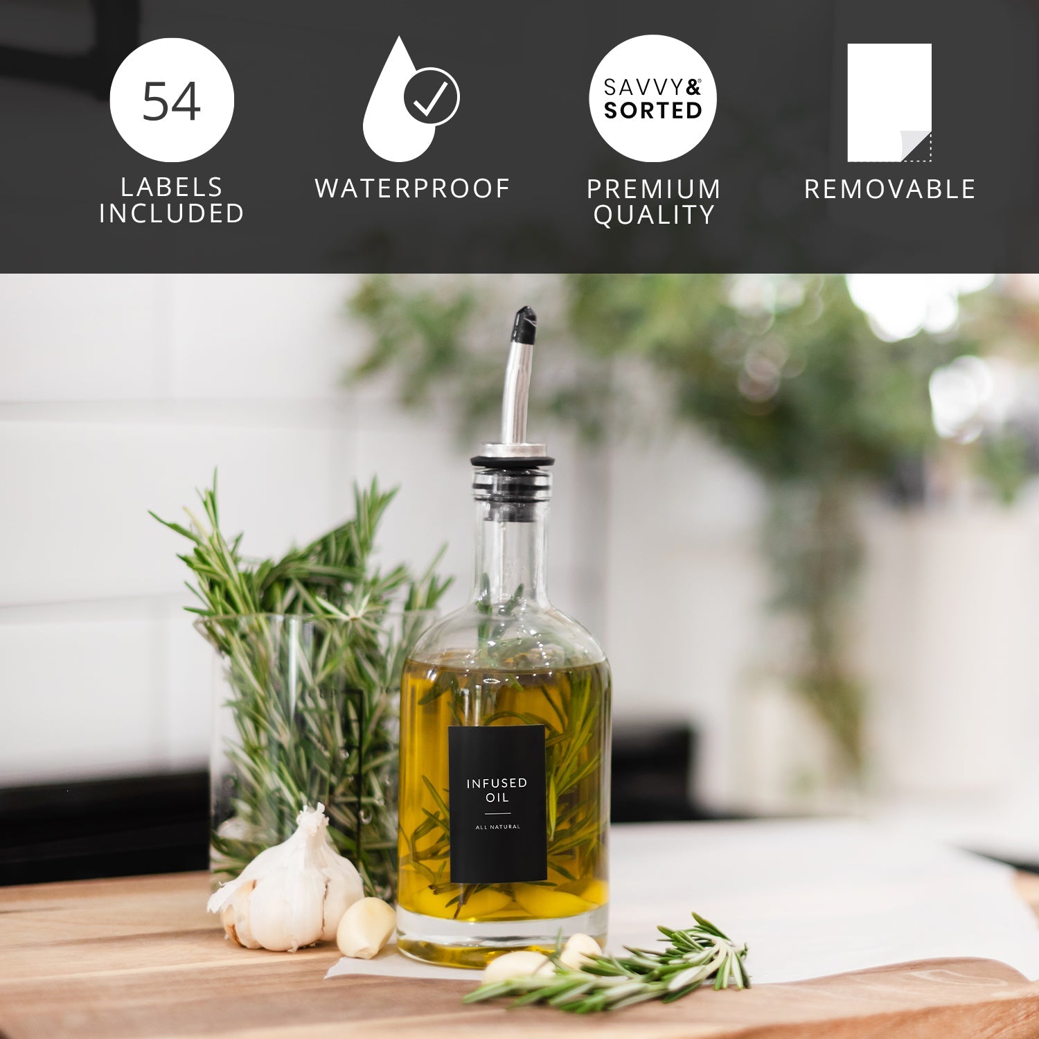 Black Minimalist Oil Labels - Savvy & Sorted