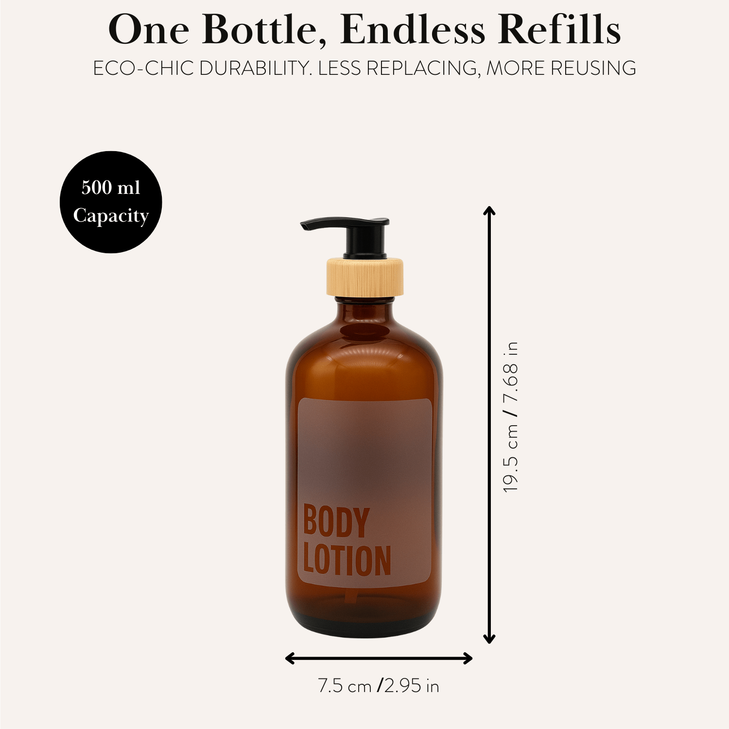 Body Lotion Glass Amber Bottle 500ml - Savvy & Sorted