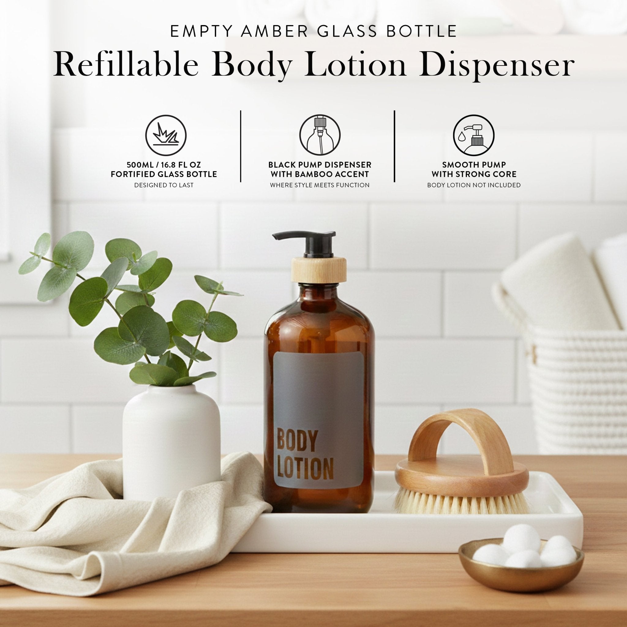 Body Lotion Glass Amber Bottle 500ml - Savvy & Sorted