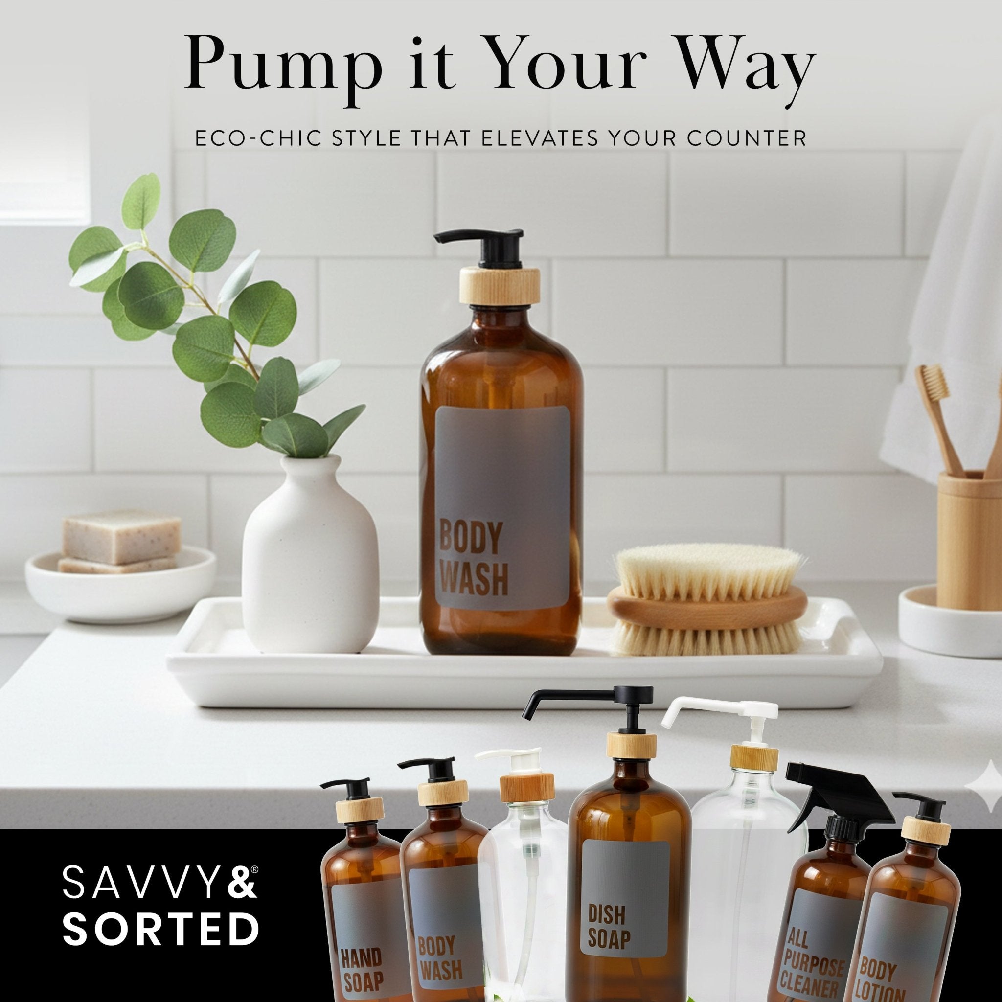 Body Wash Glass Amber Bottle 500ml - Savvy & Sorted