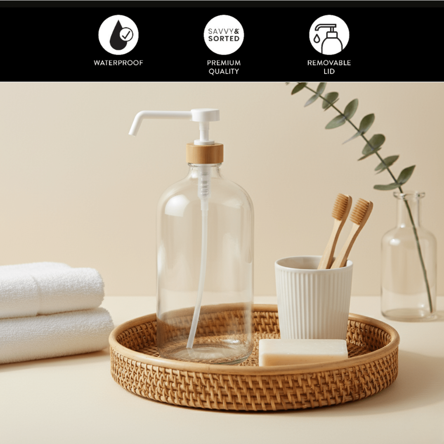 Clear Glass Bottle with Pump Dispenser 1L - Savvy & Sorted