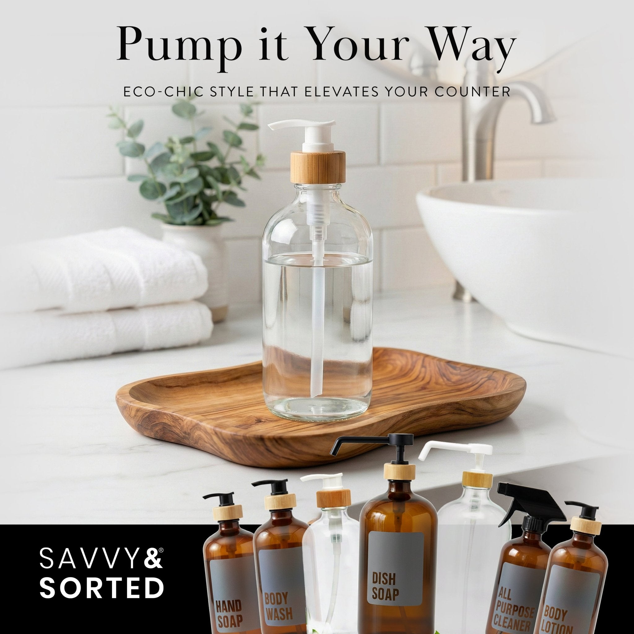 Clear Glass Bottle with Pump Dispenser 500ml - Savvy & Sorted