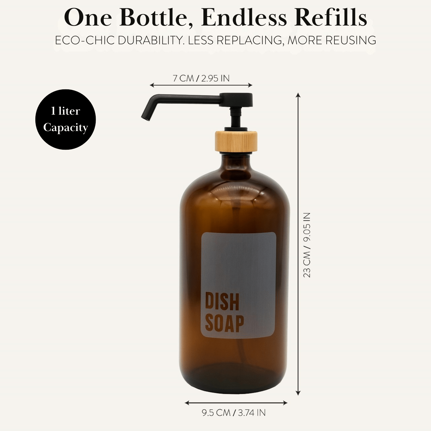 Dish Soap Glass Amber Bottle 1L - Savvy & Sorted