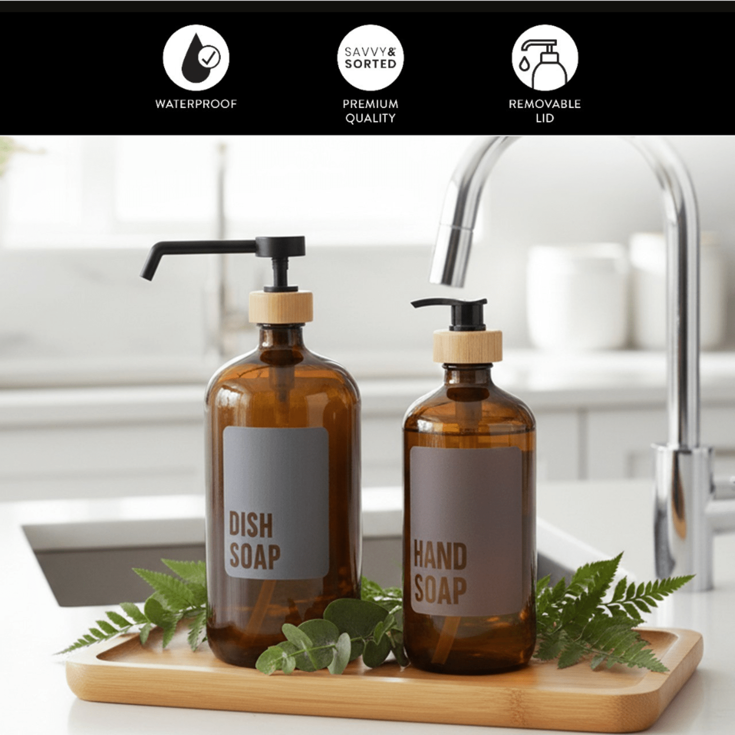 Dish Soap Glass Amber Bottle 1L - Savvy & Sorted