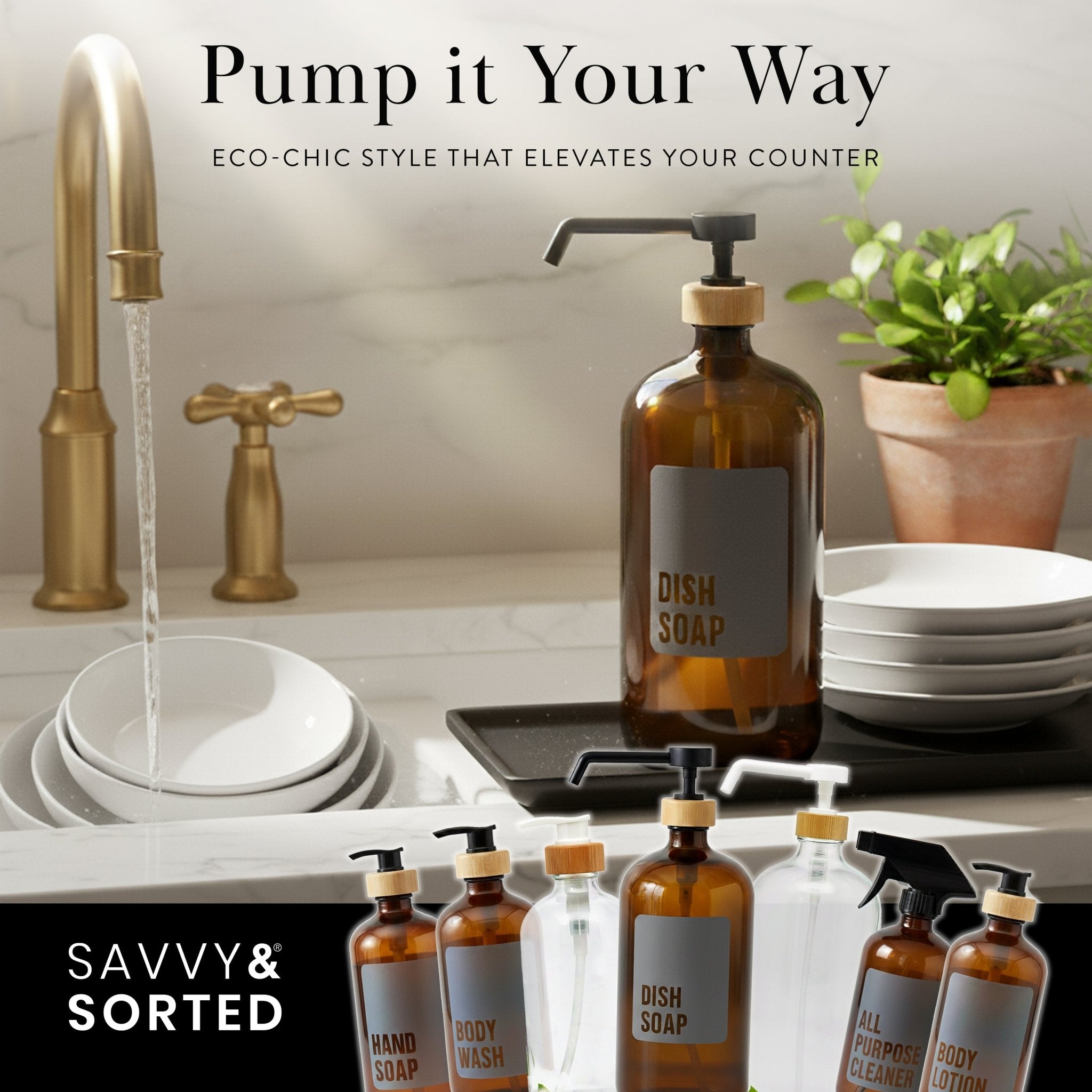 Dish Soap Glass Amber Bottle 1L - Savvy & Sorted