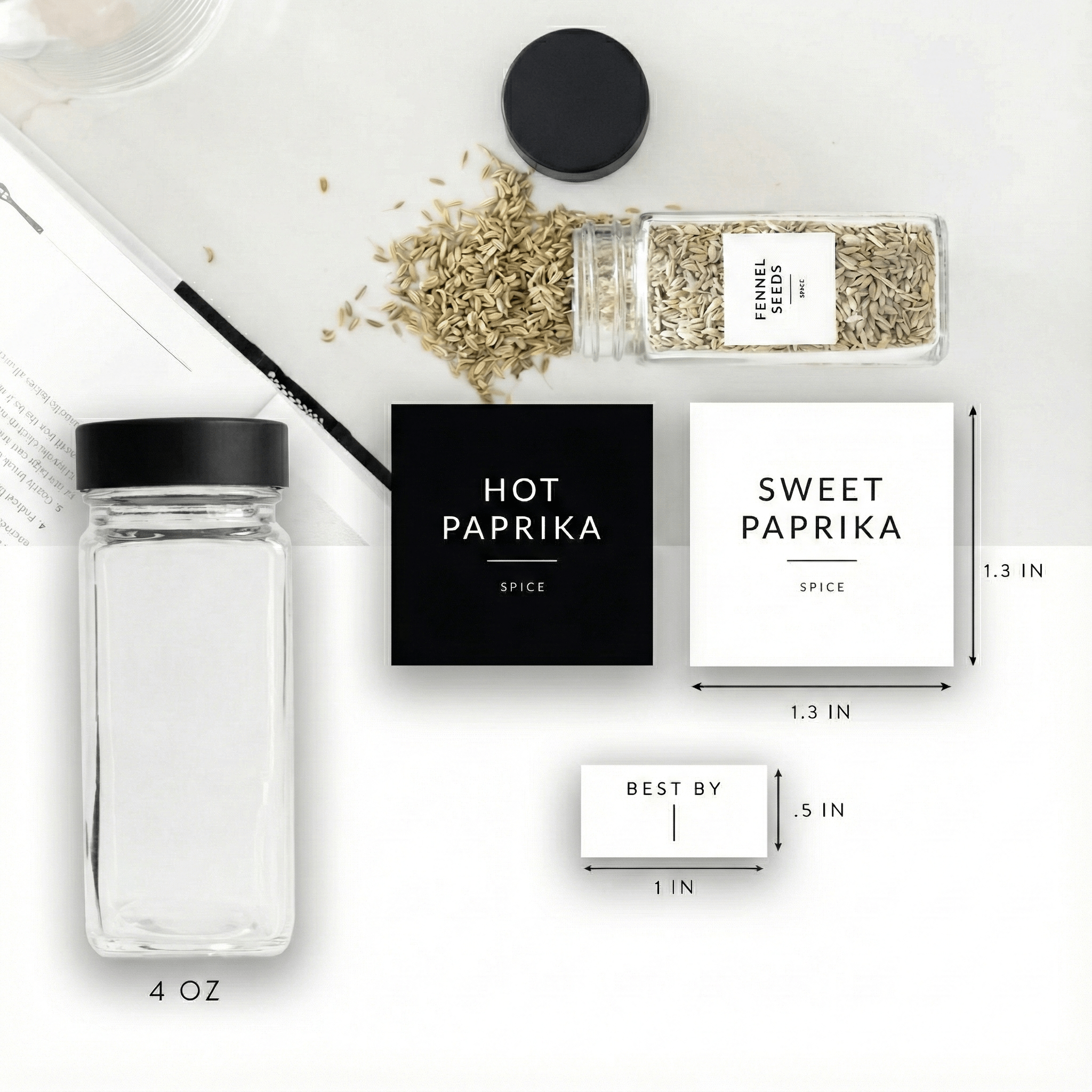 Glass Spice Jars with Black Plastic Lids - 24 PACK - Savvy & Sorted