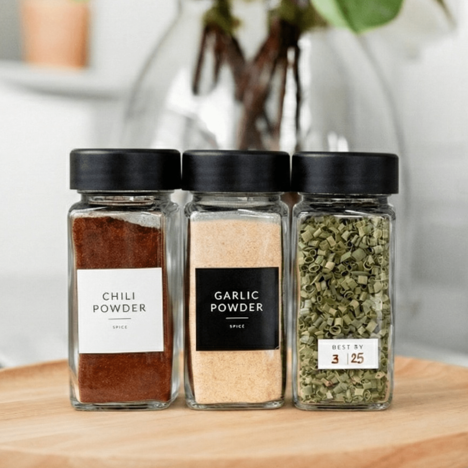 Glass Spice Jars with Black Plastic Lids - 24 PACK - Savvy & Sorted