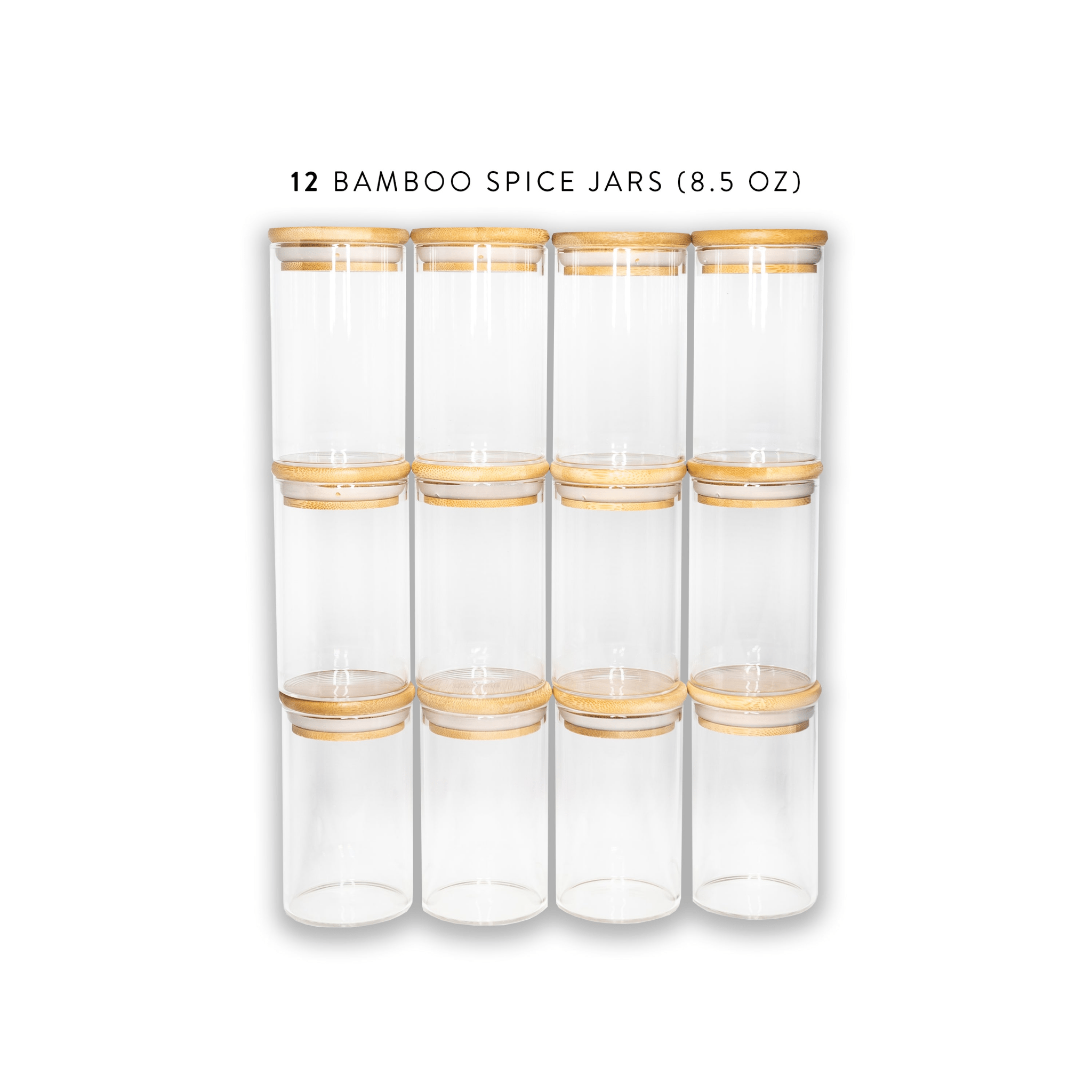 Glass Spice Jars with Natural Bamboo Lids - 12 PACK - Savvy & Sorted