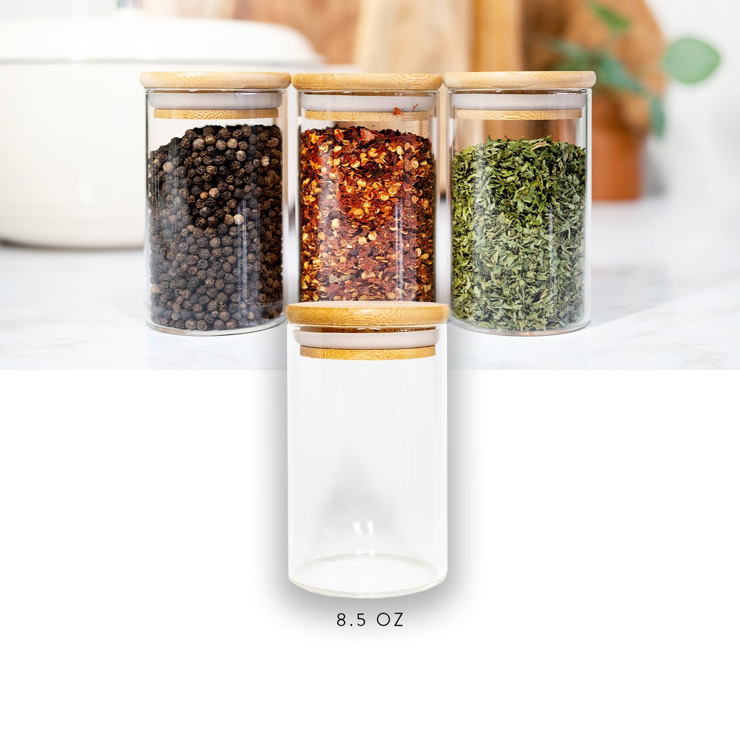 Glass Spice Jars with Natural Bamboo Lids - 12 PACK - Savvy & Sorted