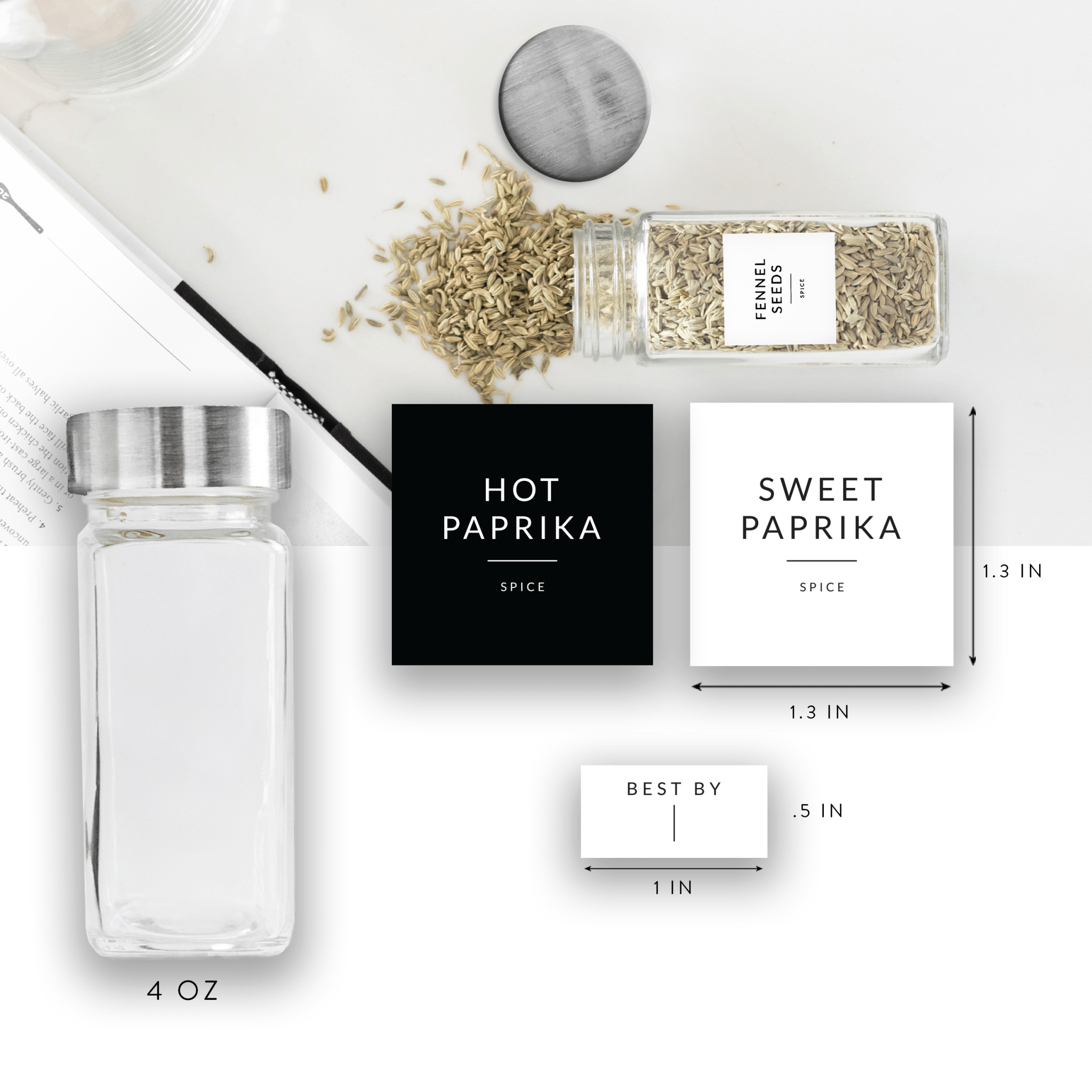 Glass Spice Jars with Silver Lids - 24 PACK - Savvy & Sorted