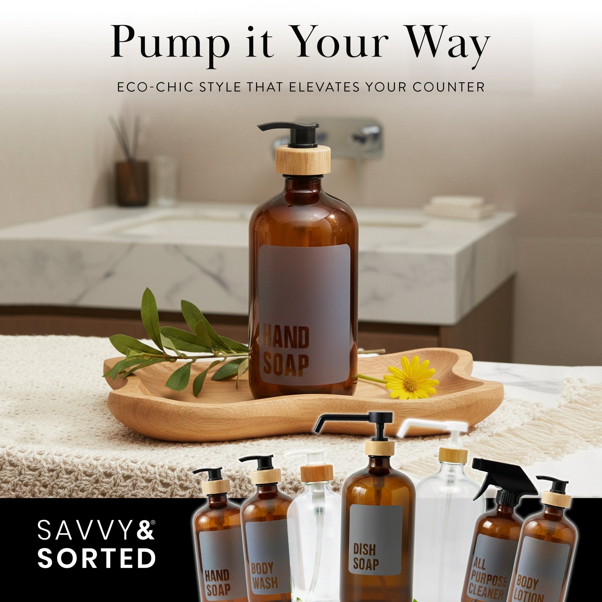 Hand Soap Glass Amber Bottle 500ml - Savvy & Sorted