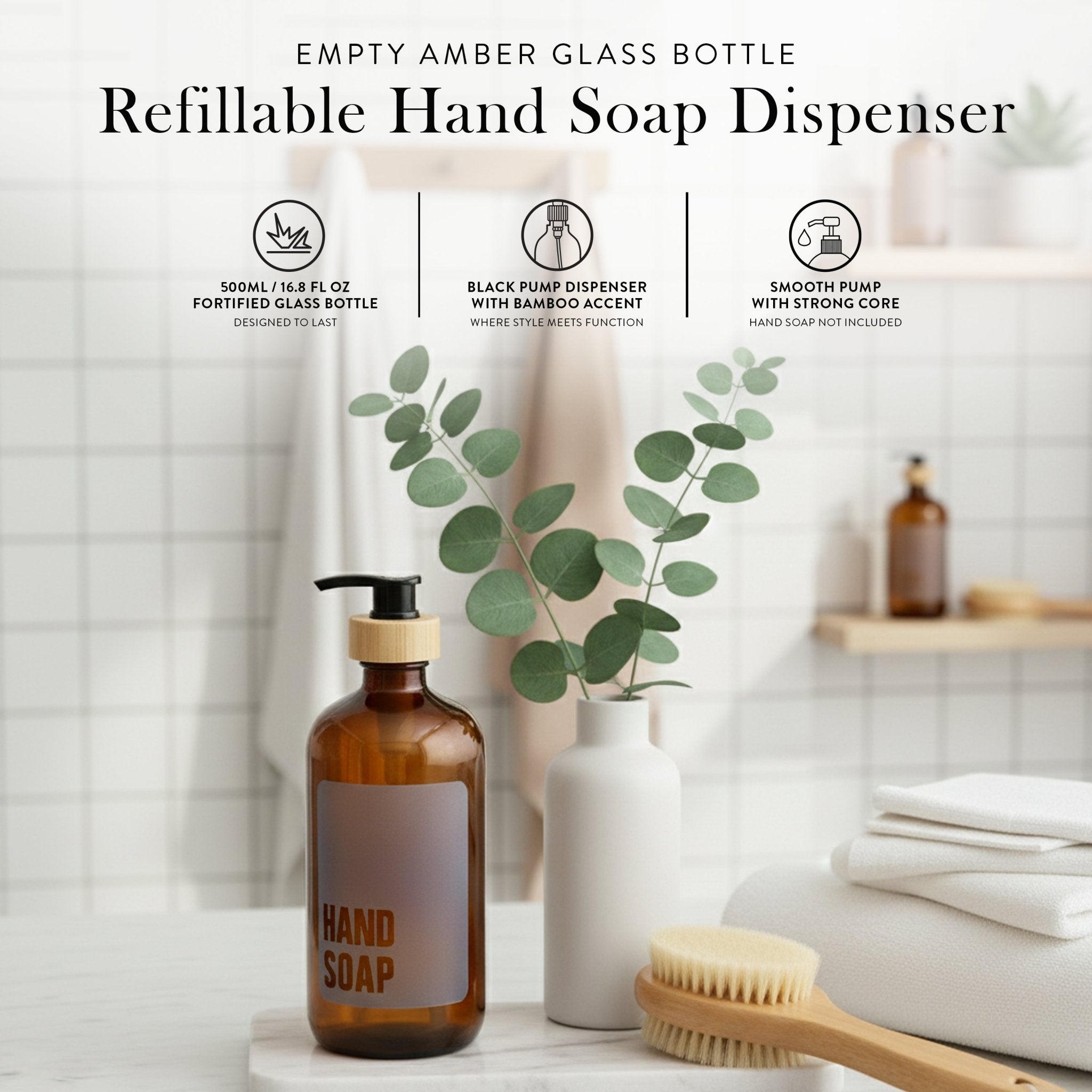 Hand Soap Glass Amber Bottle 500ml - Savvy & Sorted