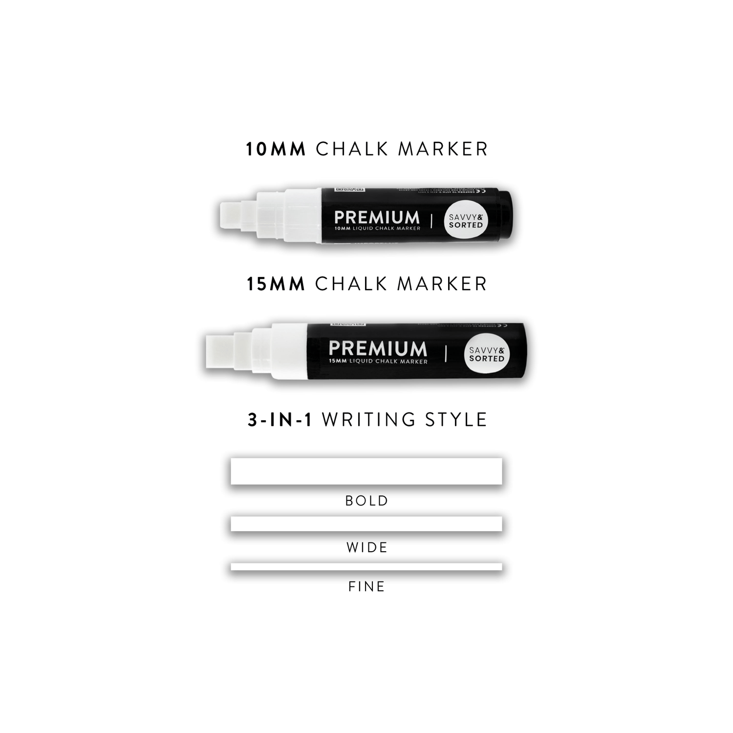 Large White Chalk Markers - 10mm & 15mm - Savvy & Sorted