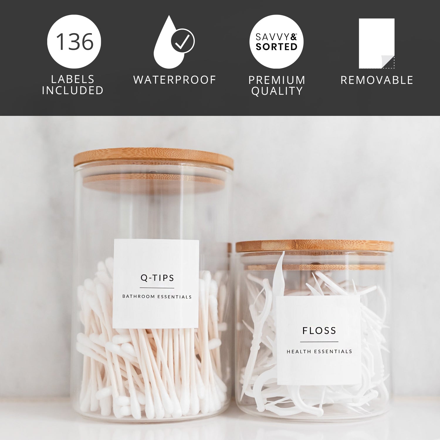 Minimalist Bathroom & Makeup Labels - Savvy & Sorted