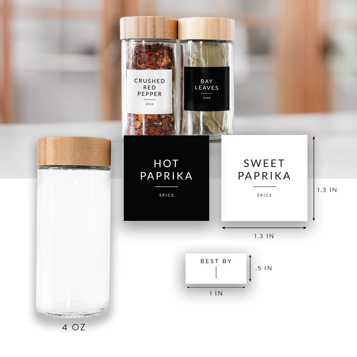 Round Glass Spice Jars with Bamboo Lids - 24 PACK - Savvy & Sorted