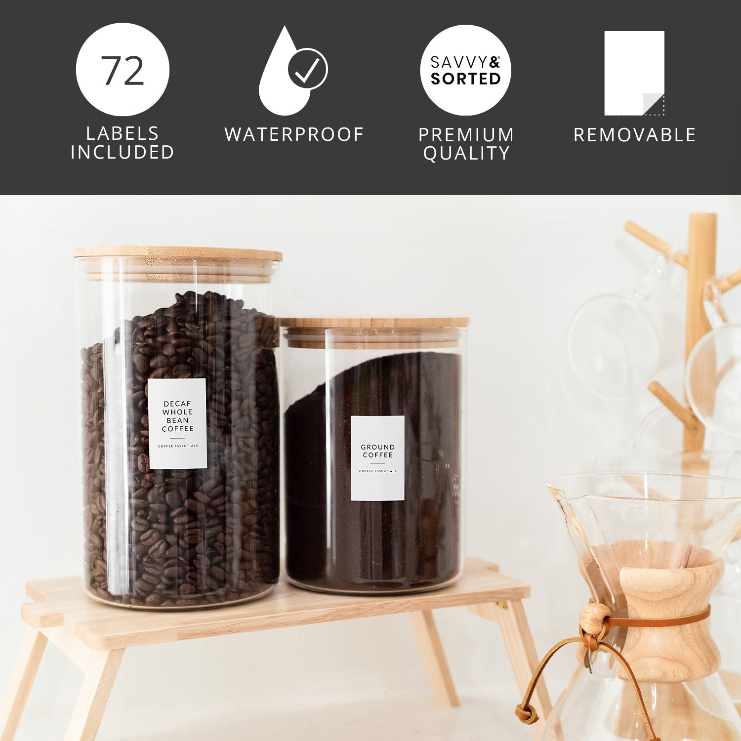 White Minimalist Coffee Station Labels - Savvy & Sorted