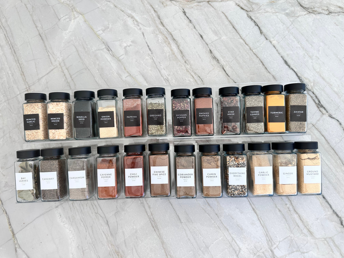 spice jars and spice rack