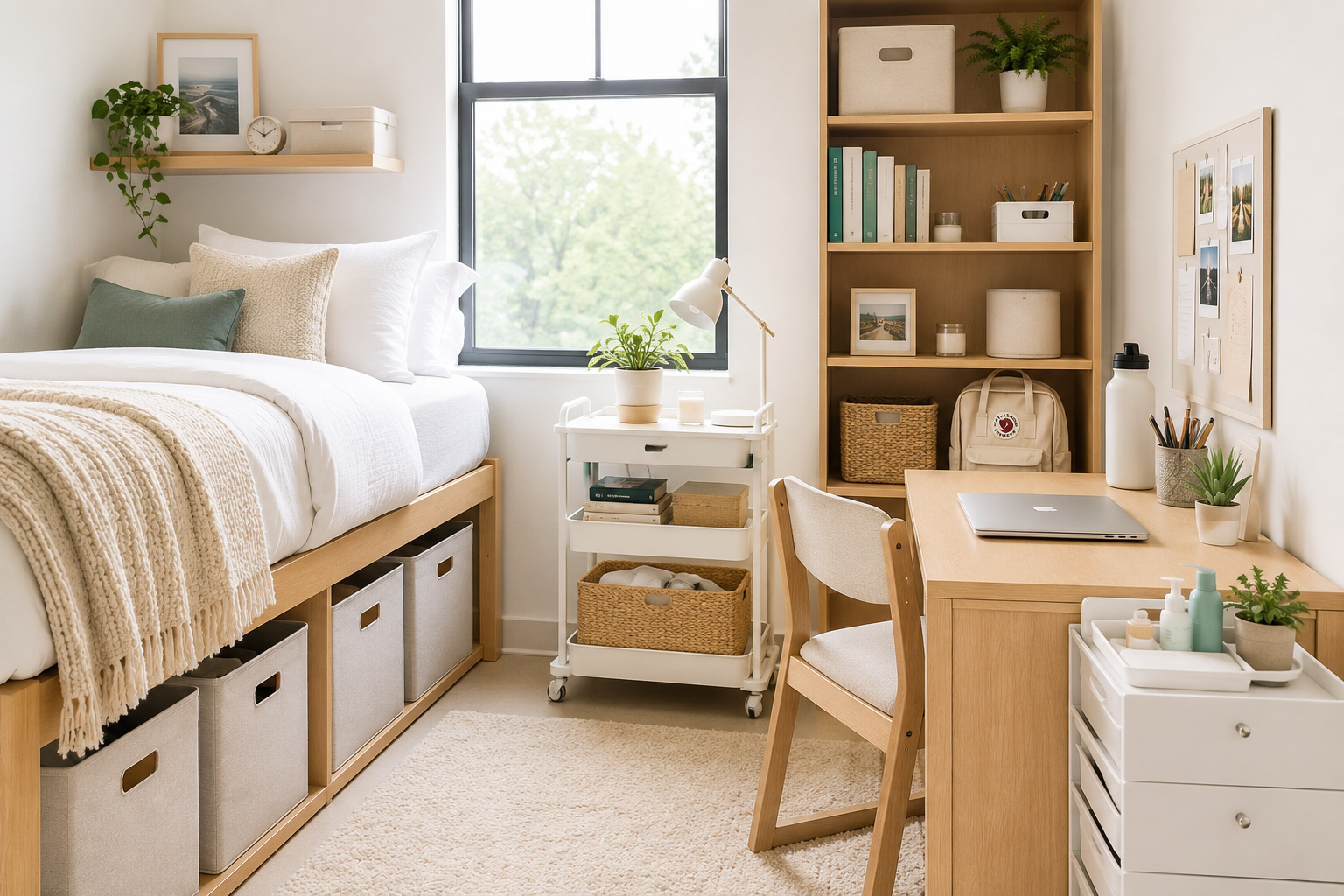 Dorm room organization with labeled glass jars and pantry labels - Savvy & Sorted