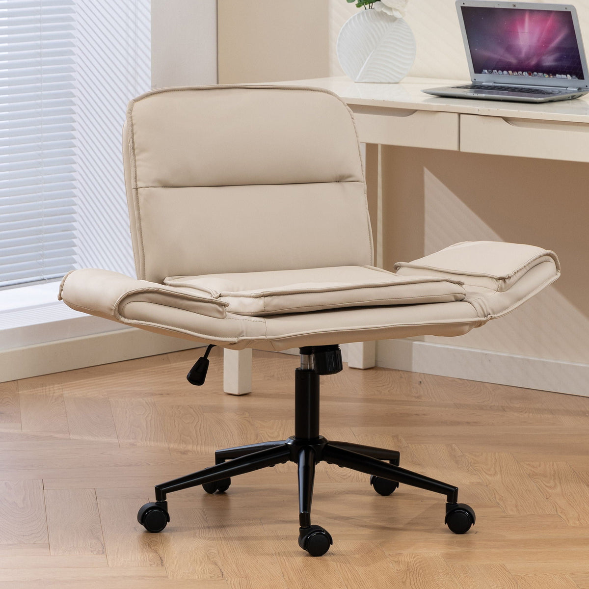 Criss Cross Swivel Desk Chair With Adjustable Armrests &amp; Wheels For Home Office