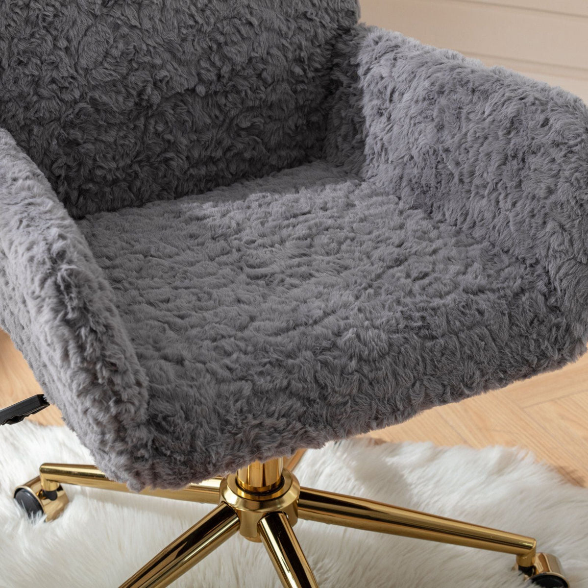 Office Chair, Artificial Rabbit Hair Home Office Chair With Metal Base, Adjustable Desk Chair Swivel Office Chair, Vanity Chair