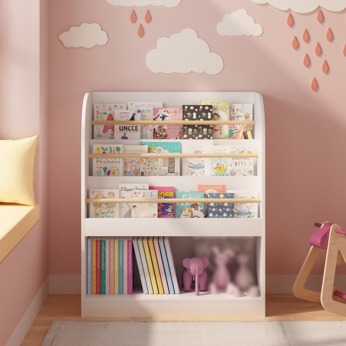 Kids Bookshelf with 3-Tier Front-Facing Display &amp; Toy Storage