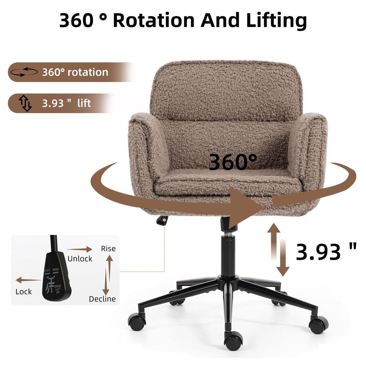 Criss Cross Swivel Desk Chair With Adjustable Armrests &amp; Wheels For Home Office