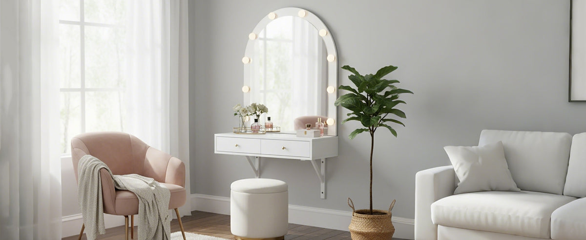 Floating Makeup Vanity Desk with Mirror &amp; 3-Color Lights