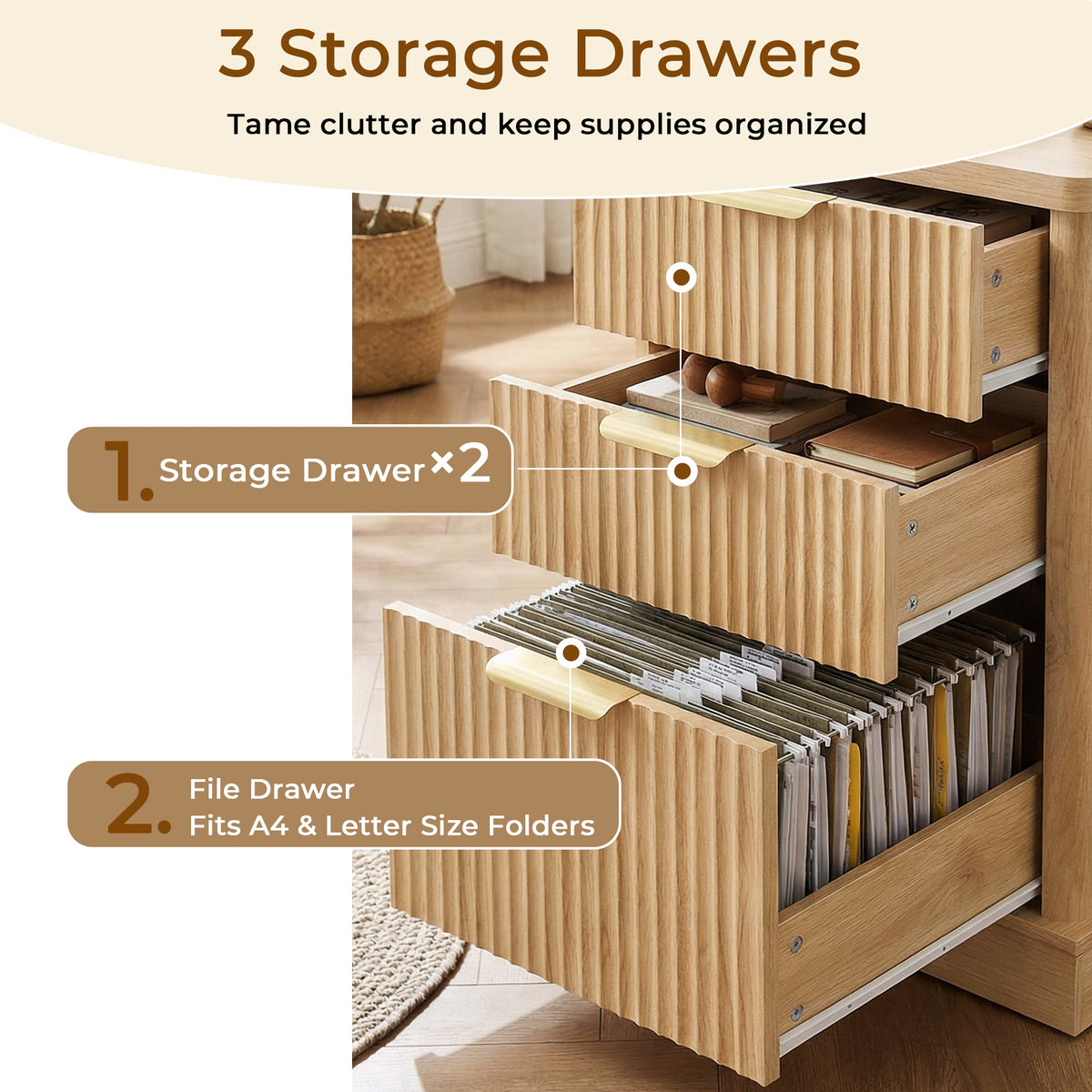 59" Modern Fluted L-Shaped Desk with Charging Station &amp; Storage