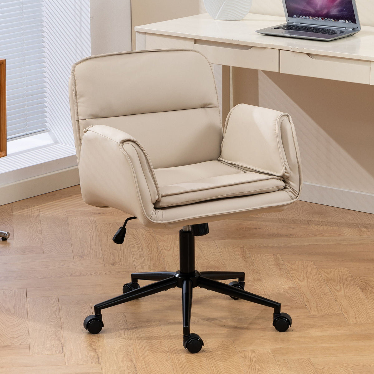 Criss Cross Swivel Desk Chair With Adjustable Armrests &amp; Wheels For Home Office