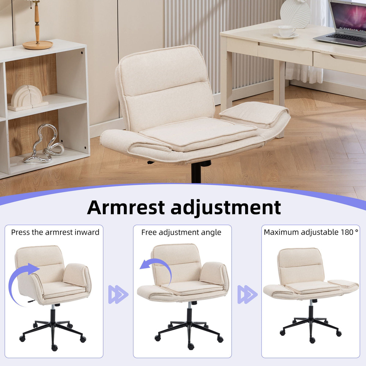 Criss Cross Swivel Desk Chair With Adjustable Armrests &amp; Wheels For Home Office