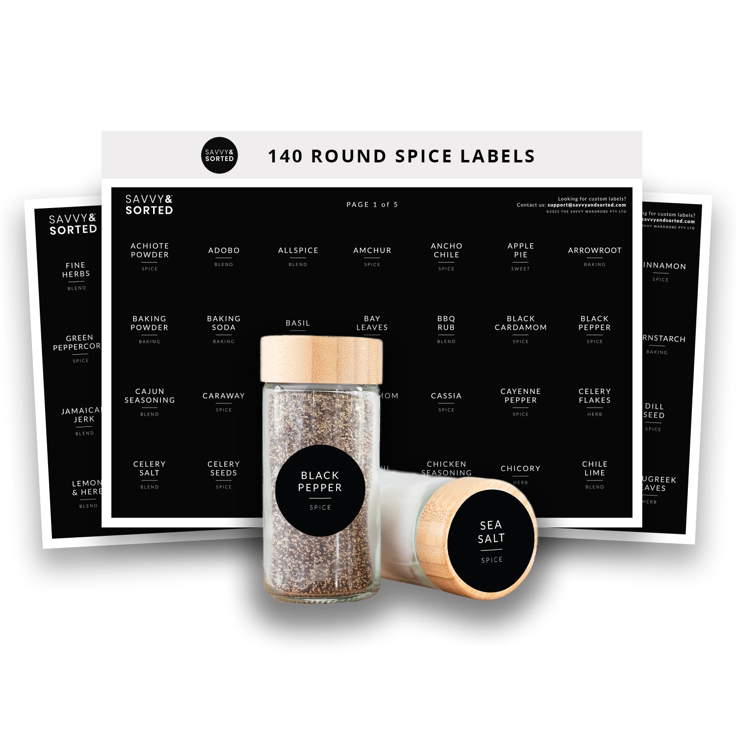 Black Minimalist Round Spice Labels