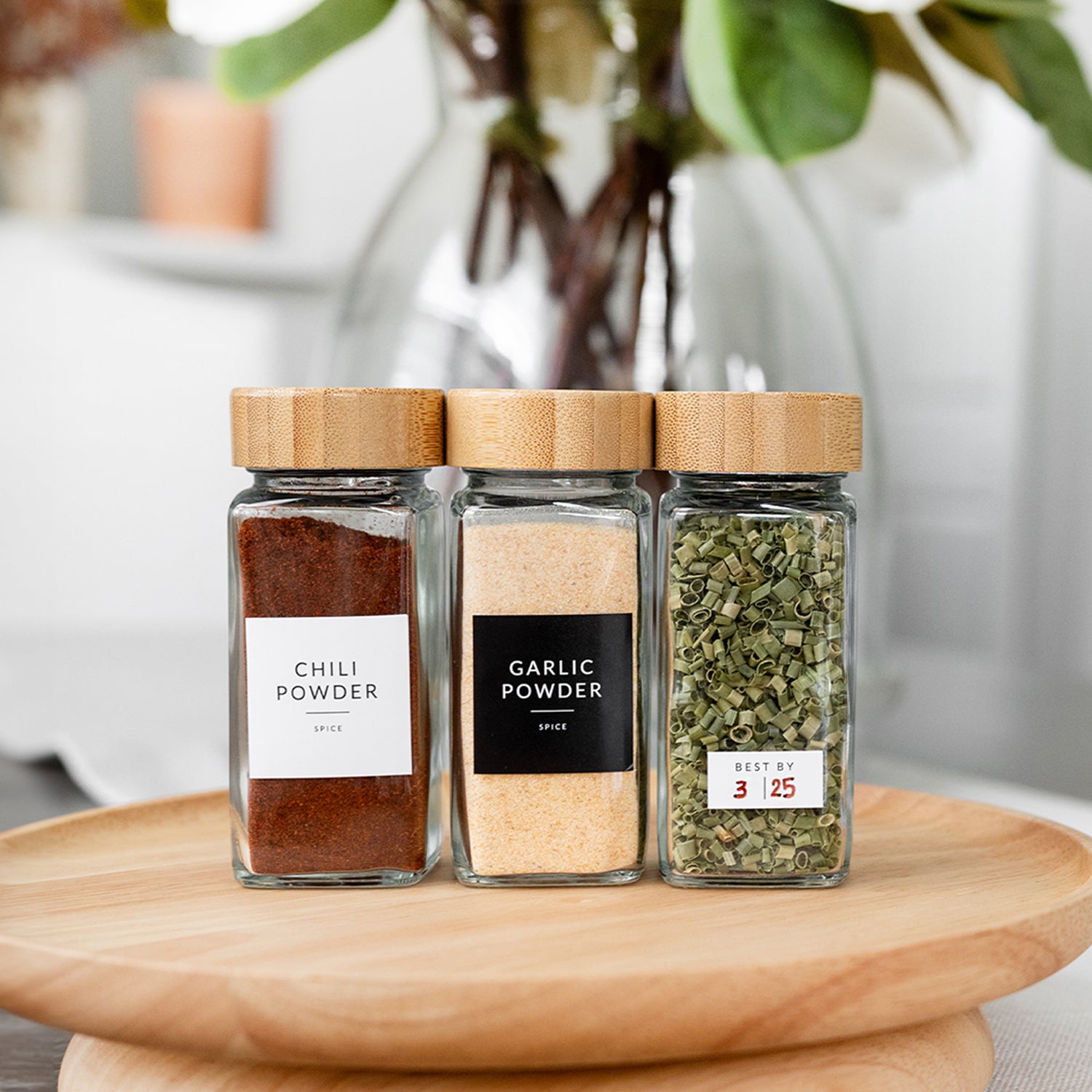 24 Glass Spice Jars with Labels