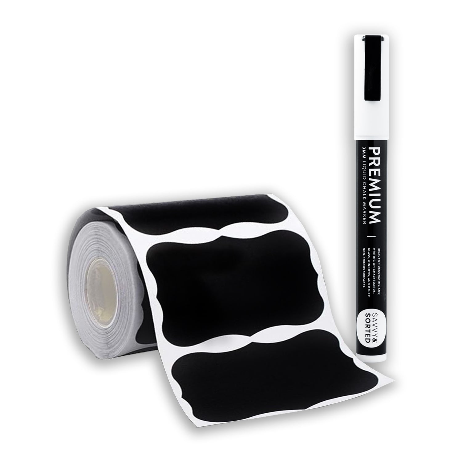 200 Scalloped Chalkboard Labels Roll with Chalk Marker