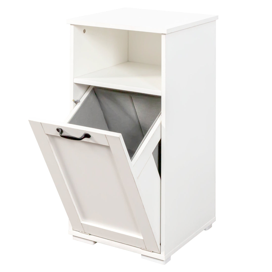 White trash bin with a flip lid on a white background
