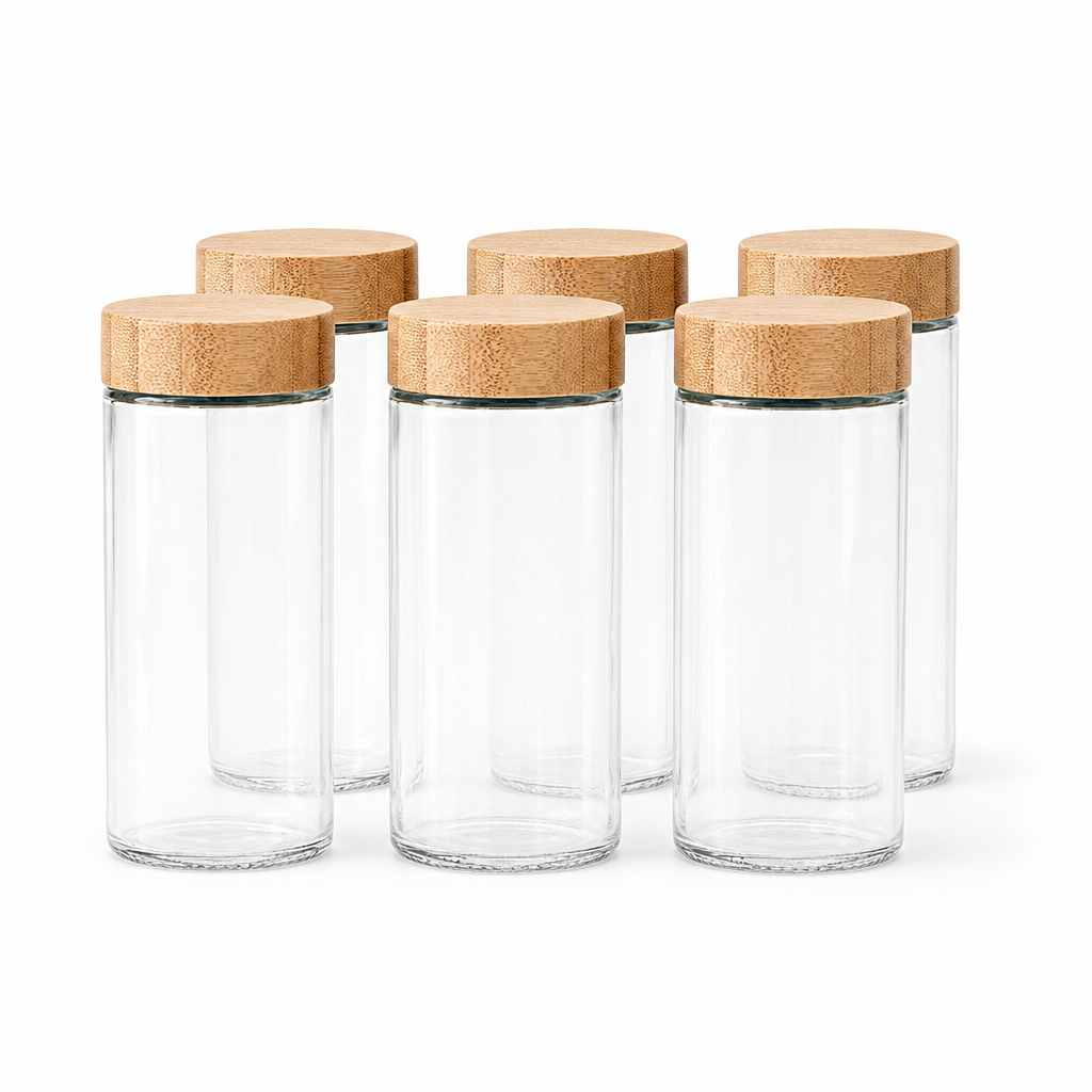 6 pk Round Spice Jar with Bamboo Lid