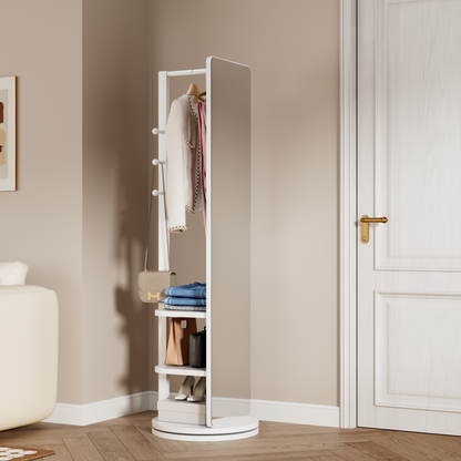 360° Rotating Full Length Mirror with Hook Storage Rack