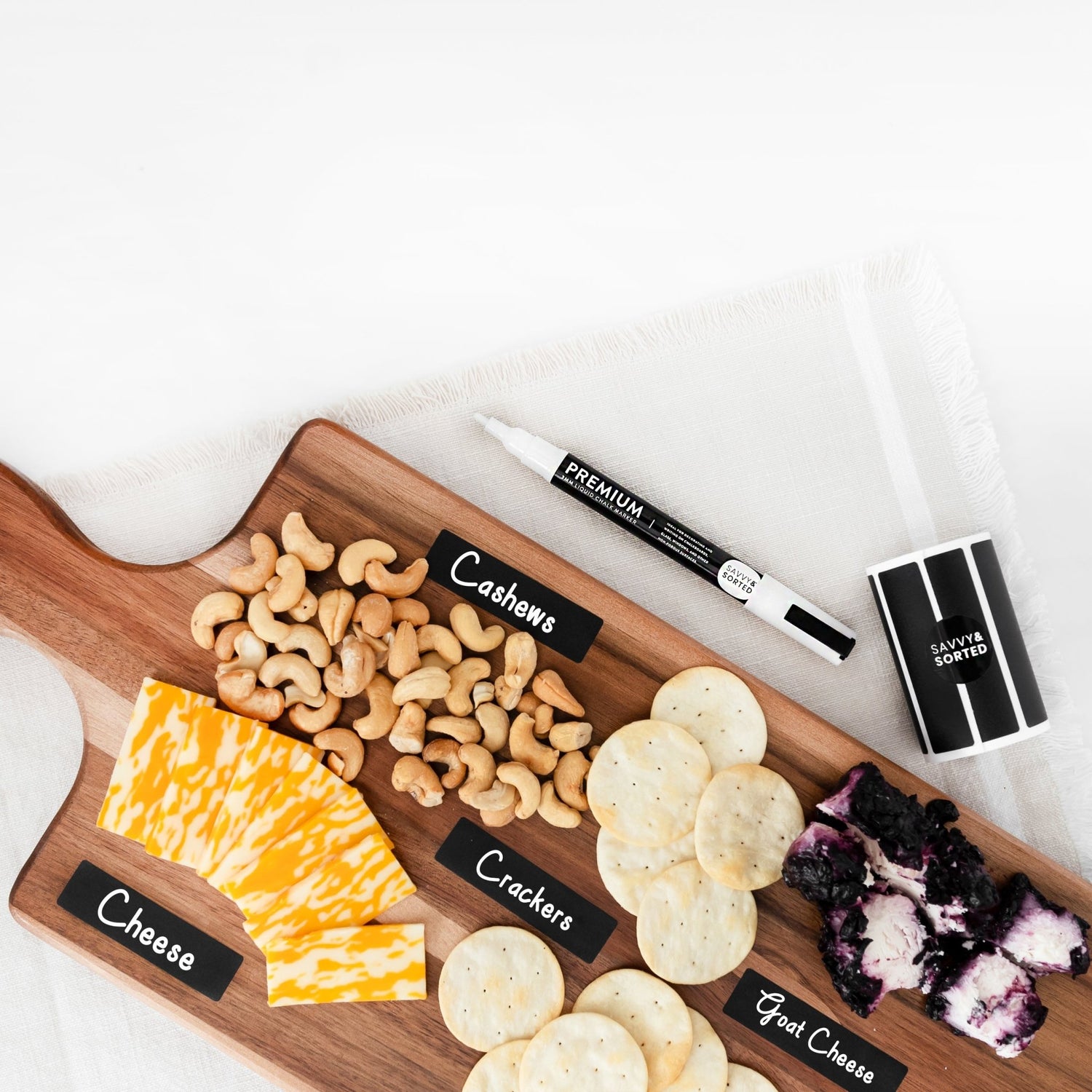 200 Narrow Chalkboard Labels Roll with Chalk Marker - Savvy &amp; Sorted