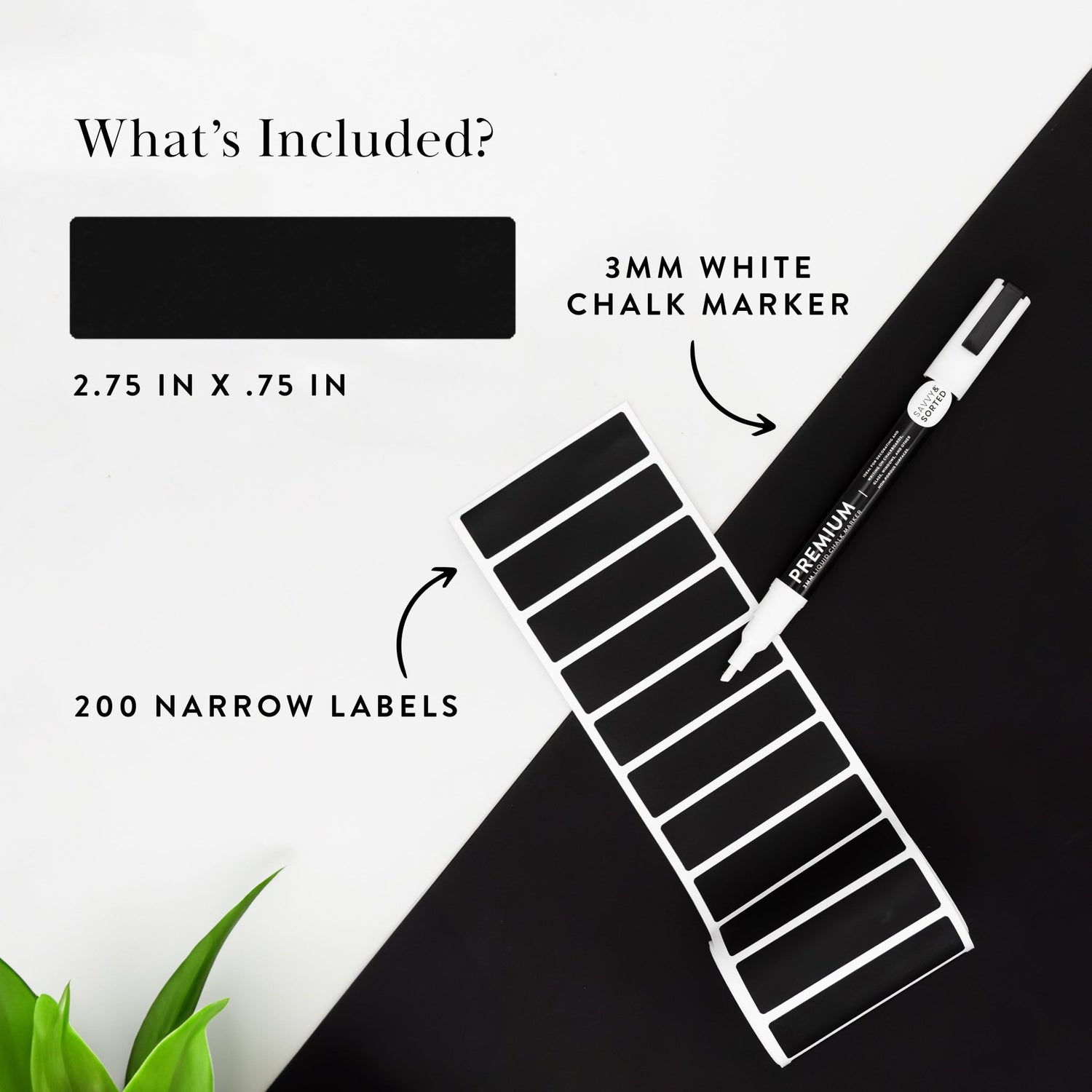 200 Narrow Chalkboard Labels Roll with Chalk Marker - Savvy &amp; Sorted